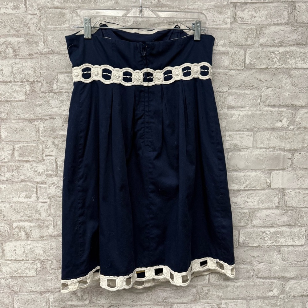 Lilly Pulitzer strapless dress navy white beaded‎ women’s size 8 100% cotton - Picture 2 of 9